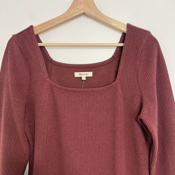 MADEWELL Ribbed Bodycon Mini Dress Large Red Knit Long Sleeve NI651 NEW - Picture 4 of 8